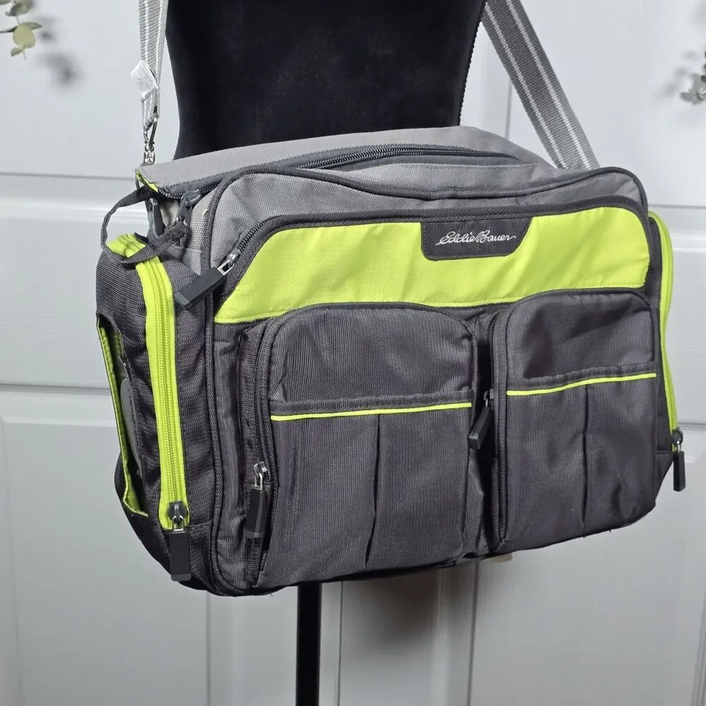 EDDIE BAUER Water Resistant Bag Green Gray & Black Large Diaper Bag